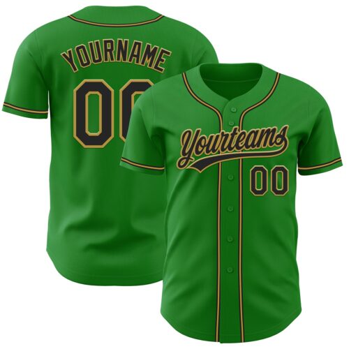 GrassGreen0032 Custom Grass Green Black-Old Gold Authentic Baseball Jersey