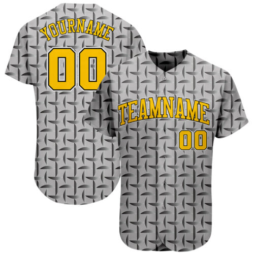 Gray0269 Custom Gray Gold-Black 3D Pattern Design Authentic Baseball Jersey