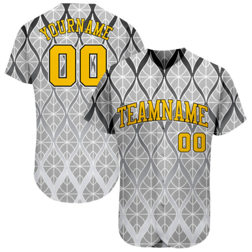 Gray0270 Custom Gray Gold-Black 3D Pattern Design Authentic Baseball Jersey
