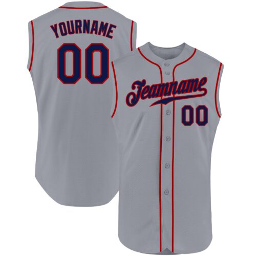 Gray0306 Custom Gray Navy-Red Authentic Sleeveless Baseball Jersey