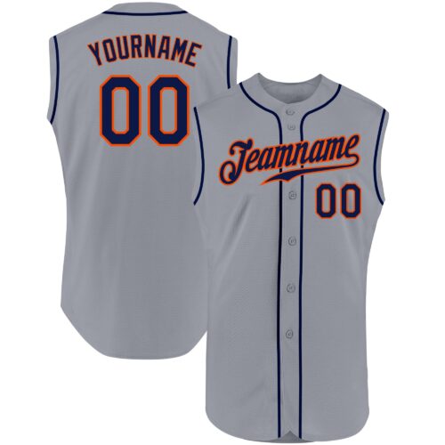 Gray0308 Custom Gray Navy-Orange Authentic Sleeveless Baseball Jersey