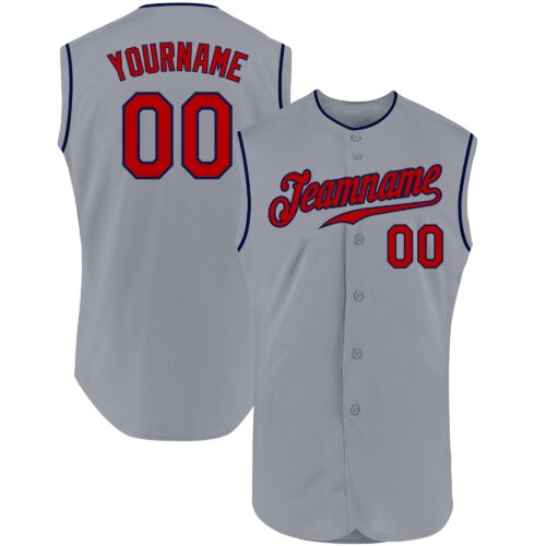 Gray0310 Custom Gray Red-Navy Authentic Sleeveless Baseball Jersey