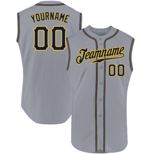 Gray0324 Custom Gray Navy-Gold Authentic Sleeveless Baseball Jersey