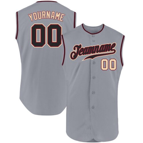 Gray0332 Custom Gray Black-Cream Authentic Sleeveless Baseball Jersey