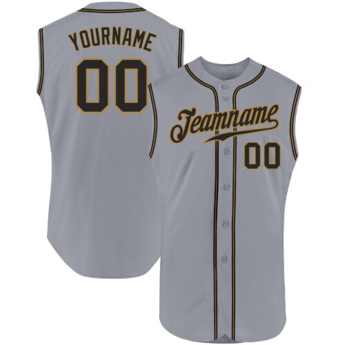 Gray0333 Custom Gray Black-Old Gold Authentic Sleeveless Baseball Jersey