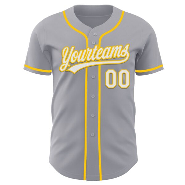 Custom Gray White-Yellow Authentic Baseball Jersey