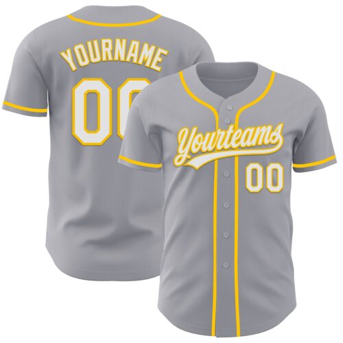 Gray1158_9b75c272-7378-4495-8a42-19fe82c0b0d3 Custom Gray White-Yellow Authentic Baseball Jersey