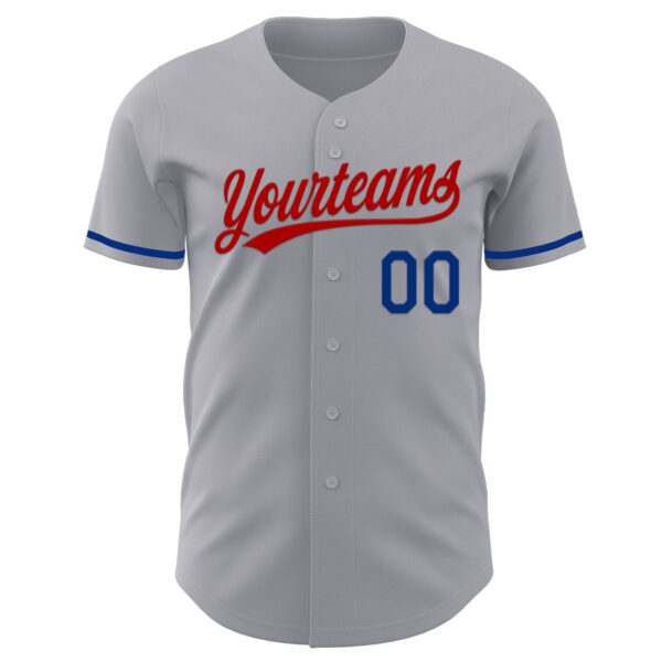 Custom Gray Royal-Red Authentic Baseball Jersey