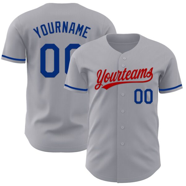 Custom Gray Royal-Red Authentic Baseball Jersey