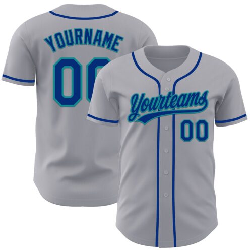 Gray1160_db6c2fe2-423b-4b01-bb48-4fd45b2c784b Custom Gray Royal-Teal Authentic Baseball Jersey