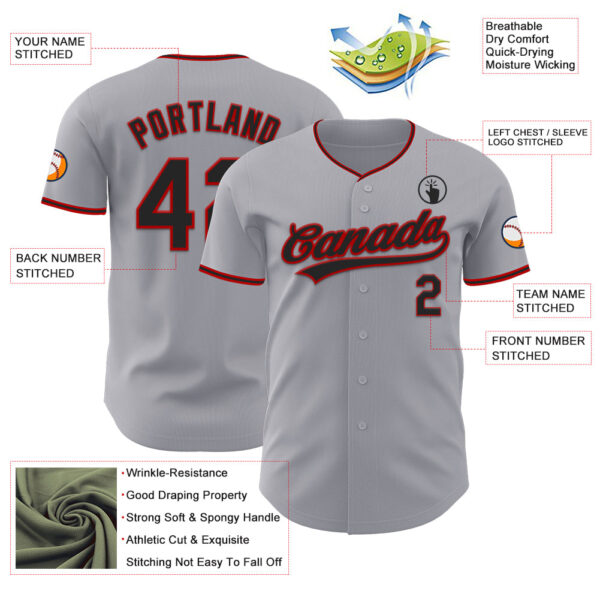 Custom Gray Black-Red Authentic Baseball Jersey