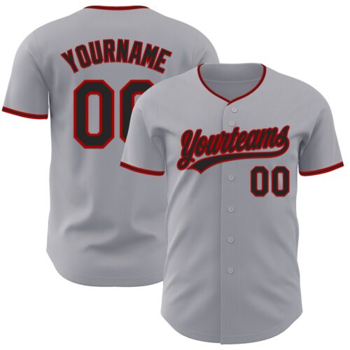 Gray1162_11789dc8-c8d8-4dd4-8a61-7a95ce6db5f9 Custom Gray Black-Red Authentic Baseball Jersey