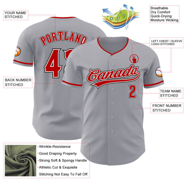 Custom Gray Red White-Black Authentic Baseball Jersey
