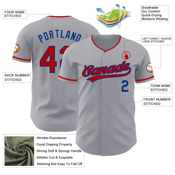 Custom Gray Red-Royal Authentic Baseball Jersey