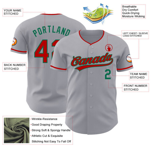 Custom Gray Red-Kelly Green Authentic Baseball Jersey