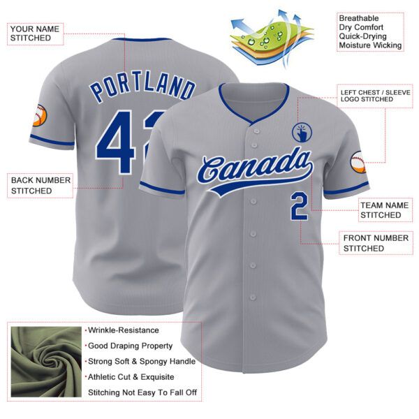 Custom Gray Royal-White Authentic Baseball Jersey