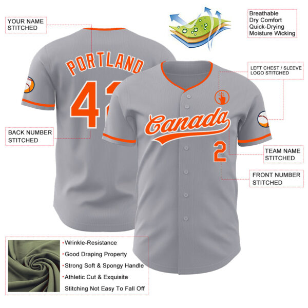 Custom Gray Orange-White Authentic Baseball Jersey