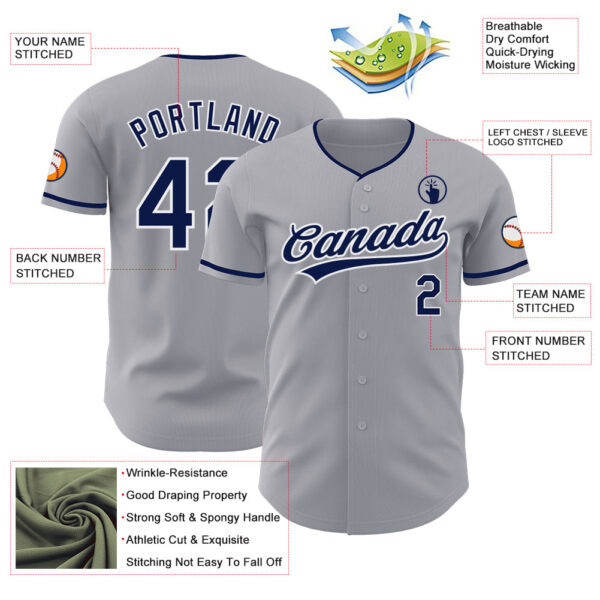 Custom Gray Navy-White Authentic Baseball Jersey