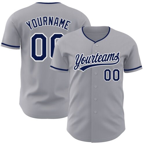 Custom Gray Navy-White Authentic Baseball Jersey
