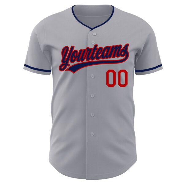 Custom Gray Navy-Red Authentic Baseball Jersey