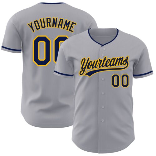 Gray1210 Custom Gray Navy-Gold Authentic Baseball Jersey