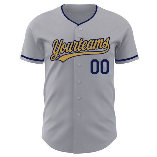 Custom Gray Old Gold-Navy Authentic Baseball Jersey