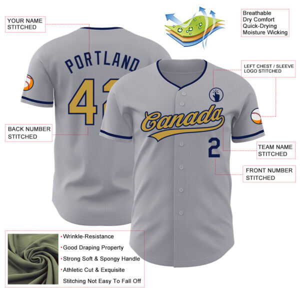 Custom Gray Old Gold-Navy Authentic Baseball Jersey