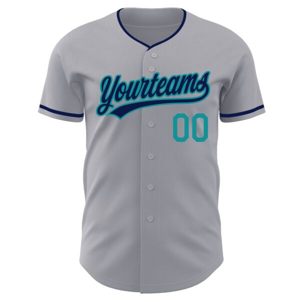Custom Gray Navy-Teal Authentic Baseball Jersey