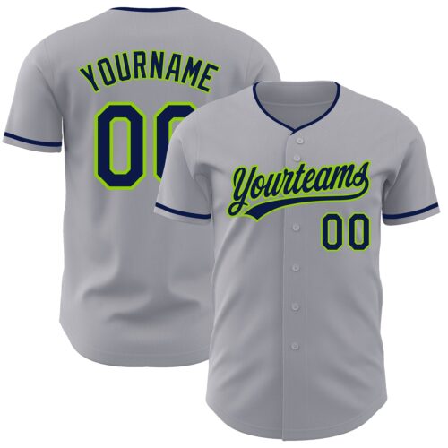 Gray1215 Custom Gray Navy-Neon Green Authentic Baseball Jersey
