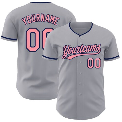 Gray1216 Custom Gray Medium Pink-Navy Authentic Baseball Jersey