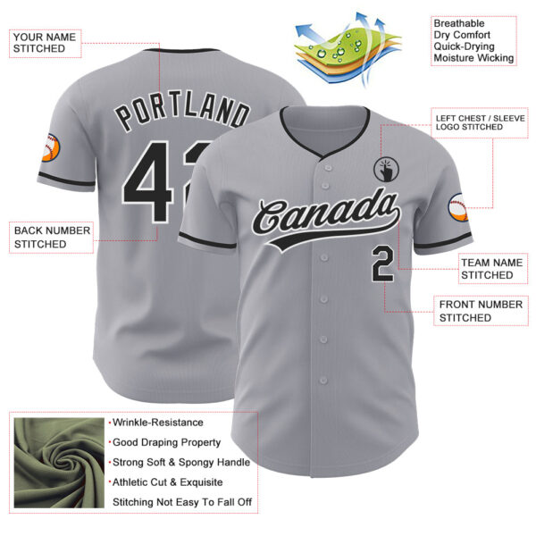 Custom Gray Black-White Authentic Baseball Jersey