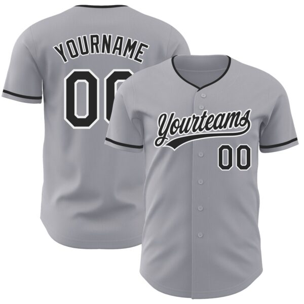 Custom Gray Black-White Authentic Baseball Jersey