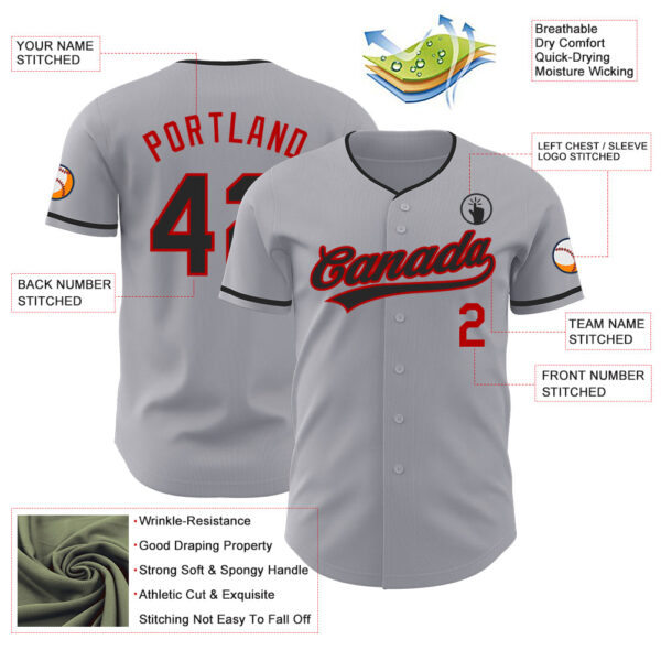 Custom Gray Black-Red Authentic Baseball Jersey