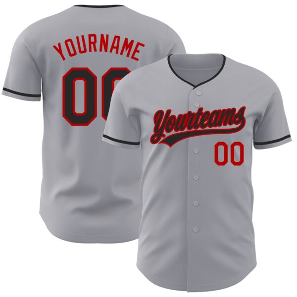 Custom Gray Black-Red Authentic Baseball Jersey