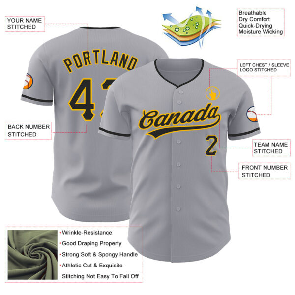 Custom Gray Black-Gold Authentic Baseball Jersey