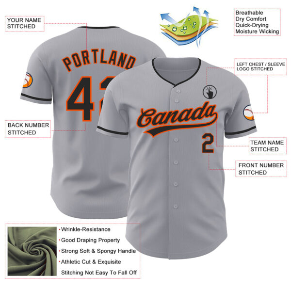 Custom Gray Black-Orange Authentic Baseball Jersey