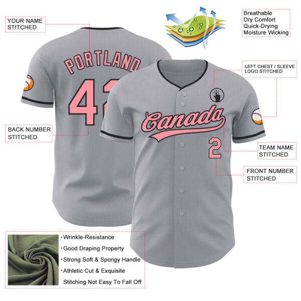 Custom Gray Medium Pink-Black Authentic Baseball Jersey