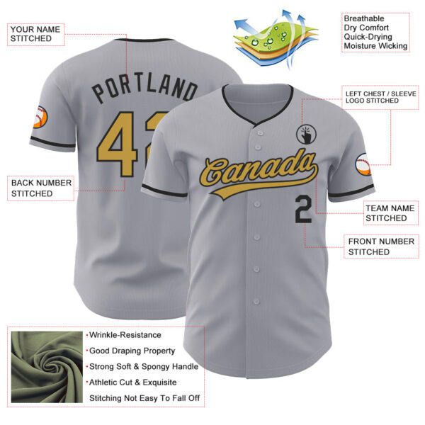 Custom Gray Old Gold-Black Authentic Baseball Jersey