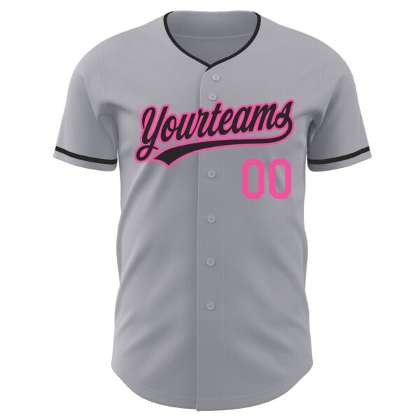 Custom Gray Black-Pink Authentic Baseball Jersey