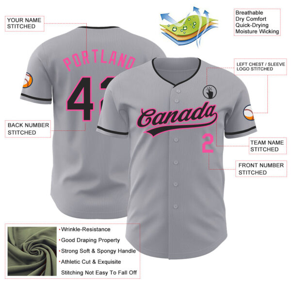 Custom Gray Black-Pink Authentic Baseball Jersey