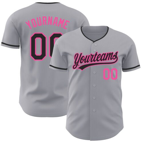 Gray1223 Custom Gray Black-Pink Authentic Baseball Jersey