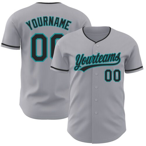 Gray1225 Custom Gray Black-Teal Authentic Baseball Jersey