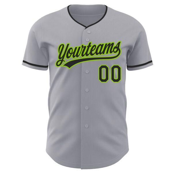Custom Gray Black-Neon Green Authentic Baseball Jersey