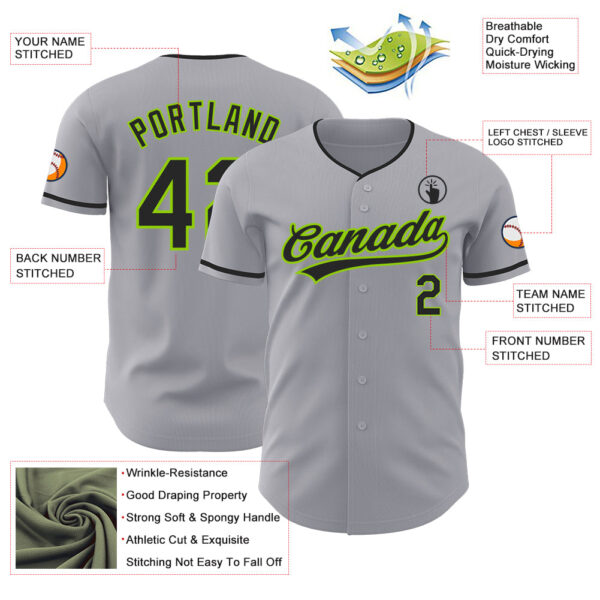 Custom Gray Black-Neon Green Authentic Baseball Jersey