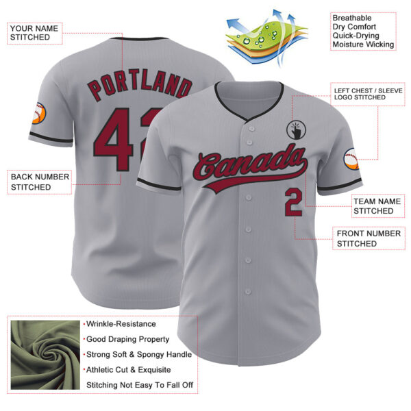 Custom Gray Maroon-Black Authentic Baseball Jersey