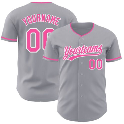 Gray1230 Custom Gray Pink-White Authentic Baseball Jersey