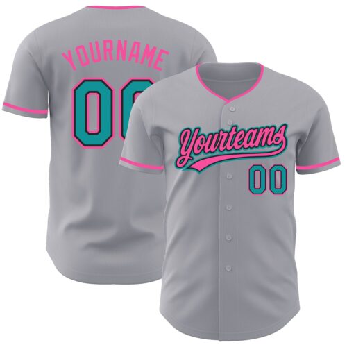 Gray1231 Custom Gray Teal Black-Pink Authentic Baseball Jersey