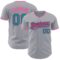 Custom Gray Teal Black-Pink Authentic Baseball Jersey