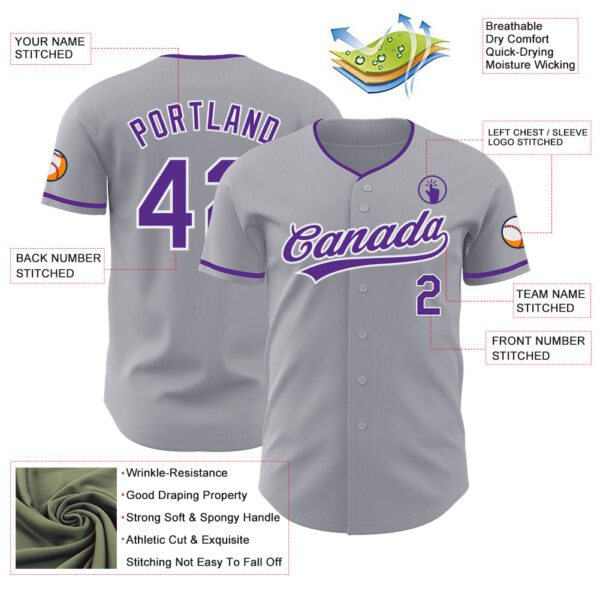 Custom Gray Purple-White Authentic Baseball Jersey