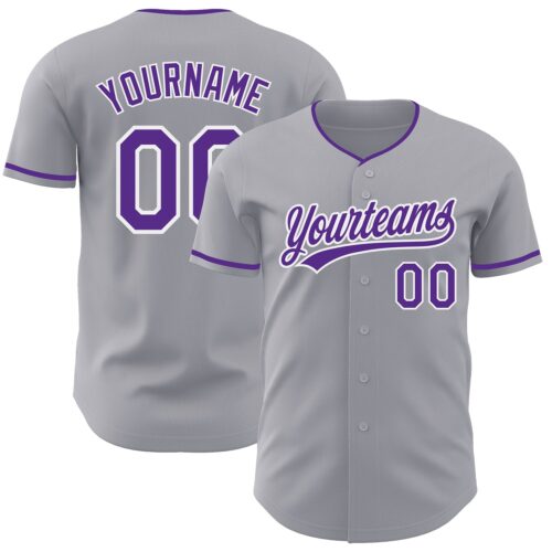 Gray1233 Custom Gray Purple-White Authentic Baseball Jersey